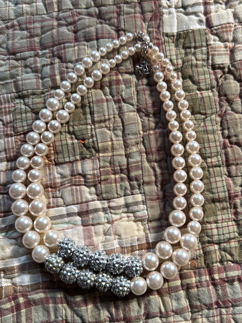Elegant Pearl and Crystal Triple-Strand Necklace - Ivory